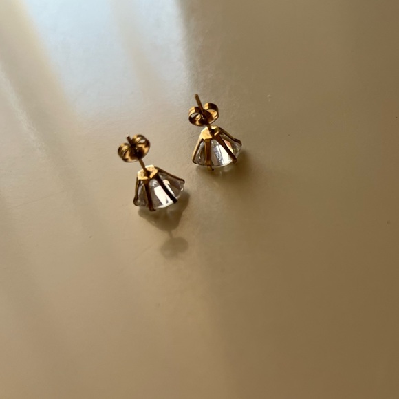 Gold Cubic Zirconia Stud Earrings - Picture 7 of 9